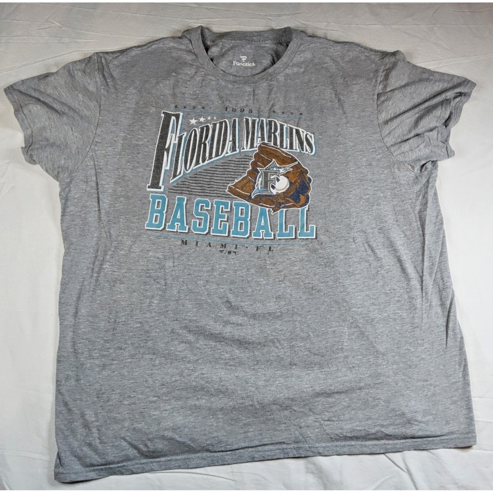 Florida Marlins MLB Fanatics Gray Graphic T-Shirt - Men's XL Vintage Style
